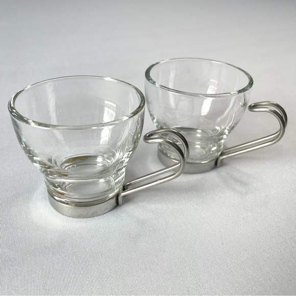 Bormioli Vitrosax Italy Pair 3.5 oz Espresso Cups Removable Handle MCM - Picture 1 of 6